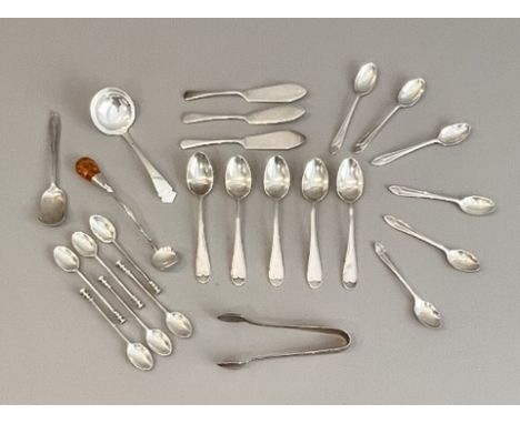 A collection of silver spoons and other flatware - including two sets of six demitasse spoons, C W Fletcher &amp; Sons Ltd, S