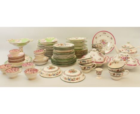 A good quantity of tea and dinnerware to include: 1. a set of eight puce lustreware teacups and saucers; 2. a  pair of Booths