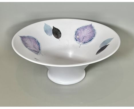 Jo Gorman for Portmeirion: a 'Dusk' pattern large bowl - decorated with leaves in shades of pale purple, black and light blue