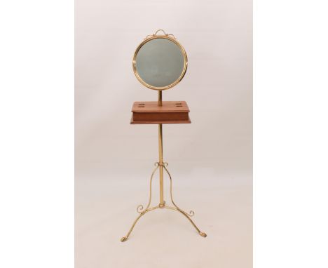 An Art Nouveau style adjustable brass gentleman's grooming stand - early 20th century, with oval adjustable mirror and swivel
