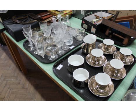 A Royal Worcester silver lustre part tea set plus a tray of assorted glassware