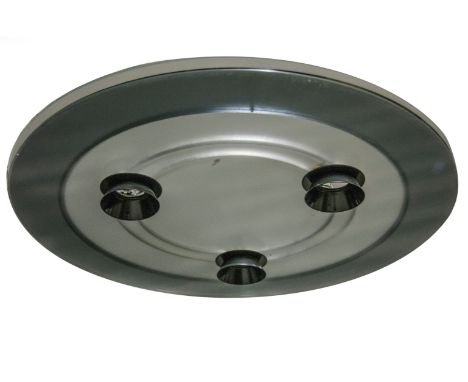 Perry King & Santiago Miranda for Arteluce, an 'Aurora' pendent light, circa 1982, the domed ceiling rose suspending three ho