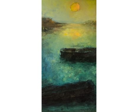 Piotr Strelnik,'Turquoise Evening Light', oil on canvas,signed,120 x 60cm