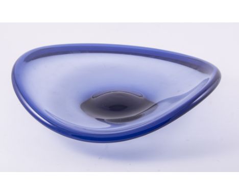 Per Lutken for Holmegaard, an Art Glass 'Selandia' bowl, designed 1953, blue glass with flared wavy rim, engraved marks, mode