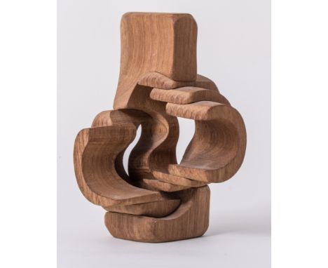 Brian Willsher, an interlocking abstract sculpture, 1986, teak, signed and dated in pen, 17.2cmArtist's Resale Rights may app