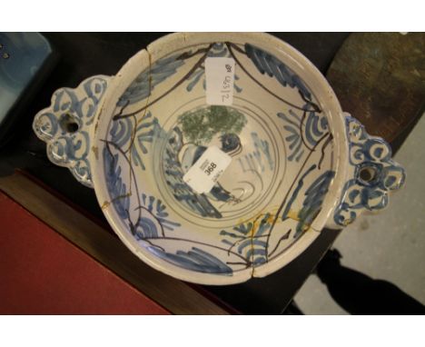 Vintage French tastevin (wine tasting cup) with blue and white decoration (af)