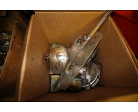 Box of Vintage Car Lights including Lucas