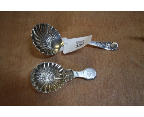 Georgian silver caddy spoon and plated sifting spoon