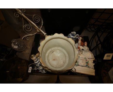 Box of China including Worcester Ramekins, Staffordshire Flatbacks