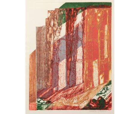 NORMAN JAQUES (1922-2014) TWO ARTIST SIGNED ETCHINGS Mid West, USA 17 ½? x 13 ½? (44.4cm x 34.3cm) Abstract with mountains 15