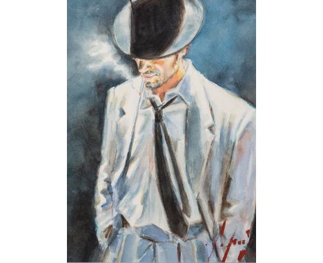 FABIAN PEREZ (b.1967) WATERCOLOUR ?Man in White Suit IV? Signed, titled to label verso 16? x 12? (40.6cm x 30.5cm) C/R-image 