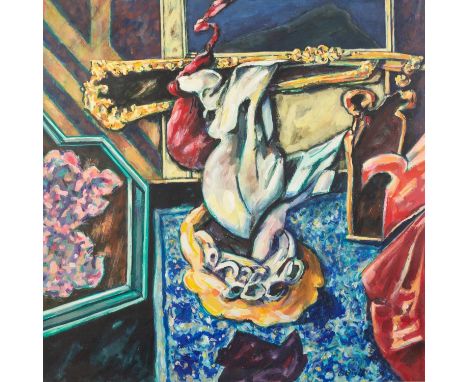 PETER OAKLEY (1935-2007) ACRYLIC ON PAPER ?Interior with Exhibits? Signed and dated (19)94, titled to label verso 21 ¾? x 21 