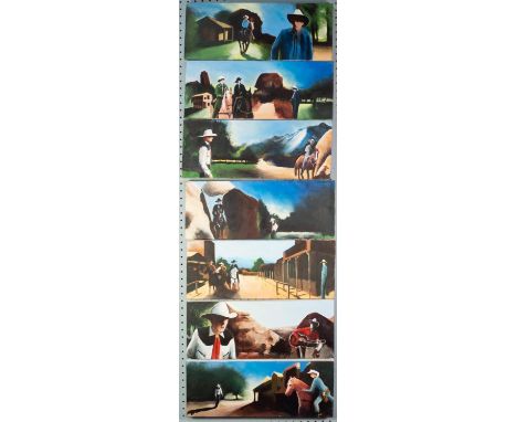 COLIN JELLICOE (1942-2018) SET OF SEVEN ACRYLICS ON CANVAS Californian ranch scenes with cowboys and horses Signed and dated 