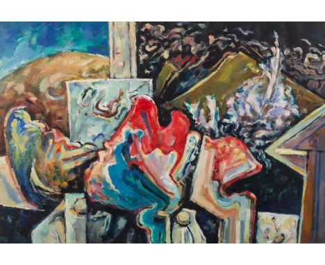 PETER OAKLEY (1935-2007) ACRYLIC ON PAPER ?Highland Interior? Signed and dated (19)94, titled verso 14 ¼? x 21? (36.2cm x 53.