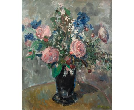 THOMAS DURKIN (1928-1990) OIL ON CANVAS Still Life-vase of flowers Signed 24? x 20? (61cm x 50.8cm) C/R-good 