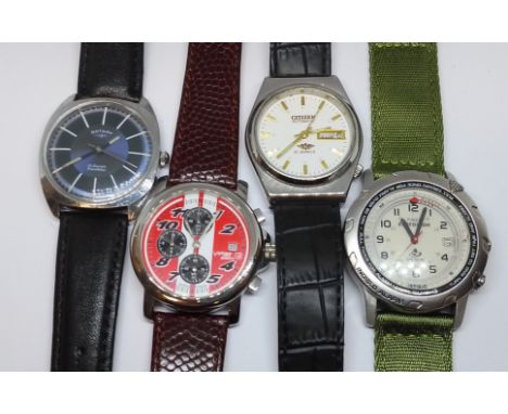 A group of four mechanical and quartz wristwatches comprising Rotary, Arthur Bernard Dodge Viper, Citizen and Timex Expeditio