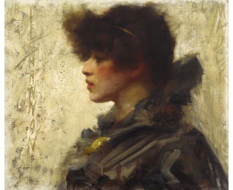 Sir James Jebusa Shannon, RA, RBA, RHA (British, 1862-1923)Madge signed vertically 'JJSHANNON' (upper left), dated '1886' (up