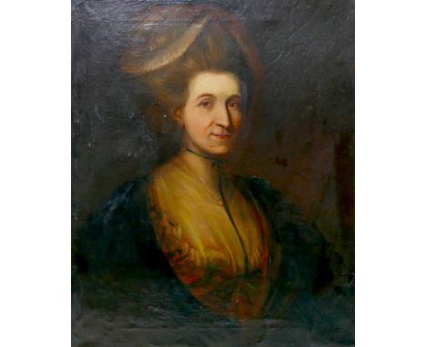 British School (18th century): half-length portrait of a lady, oil on canvas, unframed, 77 by 63.5cm. 