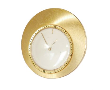 A small Jaeger-LeCoultre gilt brass travel clock, cream dial with single twelve o'clock gold baton, gold hands, serial 983410