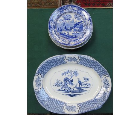 PARCEL OF BLUE AND WHITE CERAMIC PLATES 