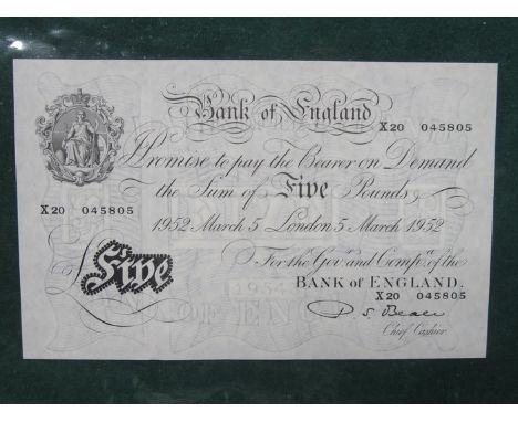 1952 WHITE FIVE POUND NOTE BY CHIEF CASHIER D S BEALE 