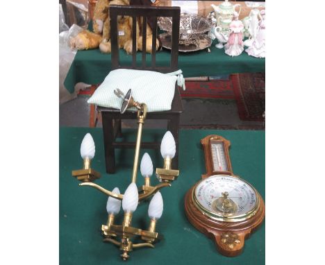 MINIATURE CHAIR, WALL BAROMETER AND BRASS CEILING LIGHT 