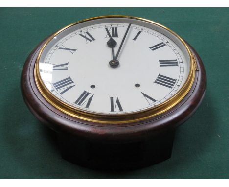 MAHOGANY CASED SCHOOL CLOCK WITH CIRCULAR AND ENAMELLED DIAL 