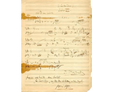 MASSENET JULES: (1842-1912) French composer of the Romantic era. A.M.Q.S., J. Massenet, one page (manuscript paper), folio, P