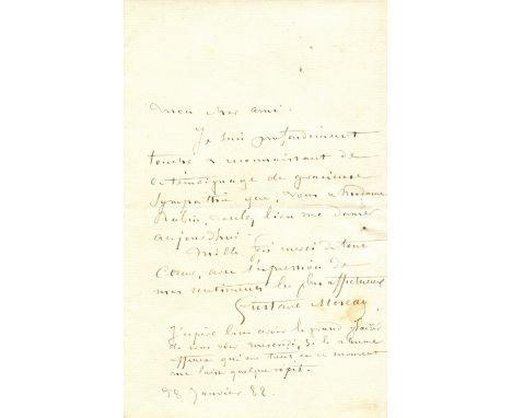 MOREAU GUSTAVE: (1826-1898) French artist, an important figure in the Symbolist movement. A.L.S., Gustave Moreau, one page, 8