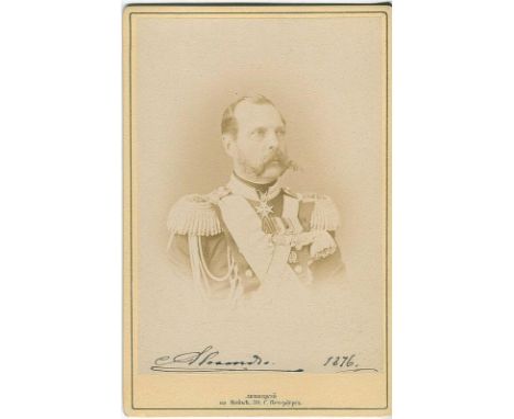 ALEXANDER II: (1818-1881) Emperor of Russia 1855-81. Assassinated. A very fine signed sepia cabinet photograph, the image dep