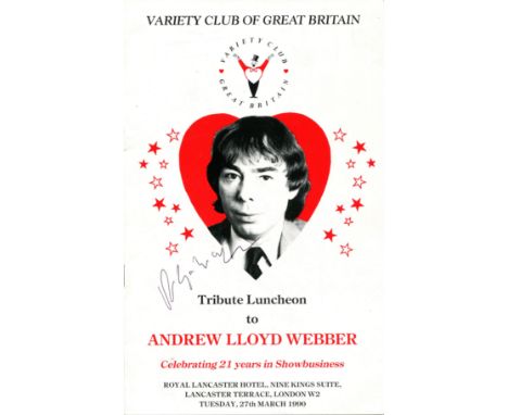 LLOYD WEBBER ANDREW: (1948-     ) English composer of musical theatre, Academy Award winner. A printed 8vo menu and programme