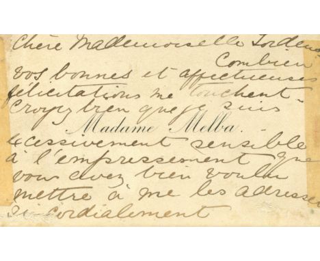 MELBA NELLIE: (1861-1931) Australian soprano. A.L.S., Nellie Melba, to the recto and verso of the singer's personal printed o