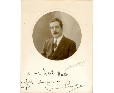 PUCCINI GIACOMO: (1858-1924) Italian Composer. A very fine signed and inscribed 9 x 12 photograph (23.5 cm x 30.5 cm), the ov