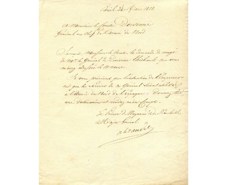 BERTHIER LOUIS ALEXANDRE: (1753-1815), Marshal of France, Prince of Neuchatel. Chief of Staff under Napoleon. A good L.S., `A