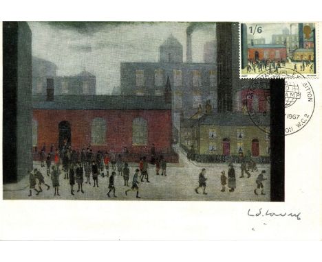 LOWRY L. S.: (1887-1976) English artist. A good signed colour 6.5 x 4.5 postcard, the image being a reproduction of the artis