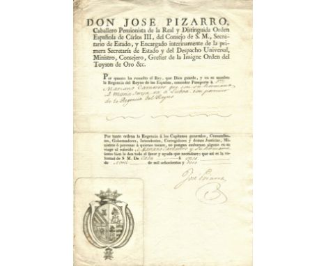 GARCIA DE LEON Y PIZARRO JOSE: (1770-1835) Spanish politician who served as Minister of State of Spain (i.e. Prime Minister) 