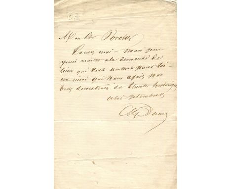 DUMAS ALEXANDRE: Père (1802-1870) French Writer whose works include The Three Musketeers. A good A.L.S., Al. Dumas, one page,