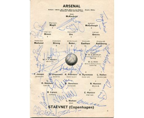 FOOTBALL: A small 8vo printed official programme for Arsenal FC v. Staevnet (Copenhagen) in the Inter-Cities Fairs Cup, 1st R