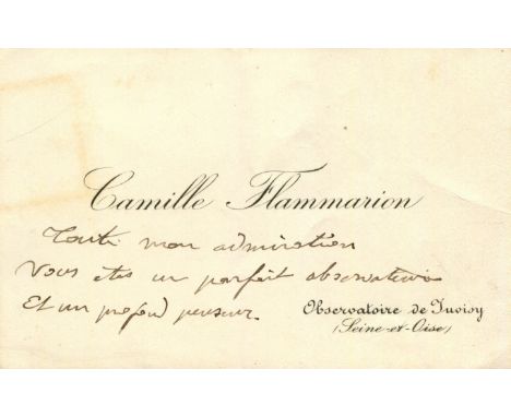 FLAMMARION CAMILLE: (1842-1925) French astronomer and author of early science fiction novels. The personal printed oblong 12m