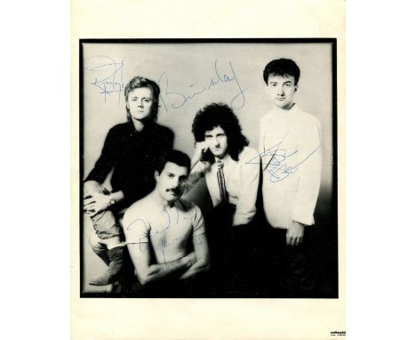 QUEEN: An excellent signed 8 x 10 photograph by all four members of the British rock band Queen individually, comprising Fred
