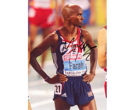 FARAH MO: (1983- ) British Athlete, the most successful long-distance runner ever. Signed colour 8 x 12 photograph by Farah, 