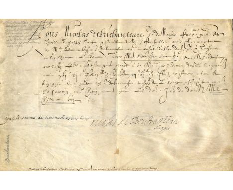 BRICHANTEAU NICOLAS DE: (1582-1650) French nobleman and memoirist. D.S., Nicolas de Brichanteau Nangis, with one line of text