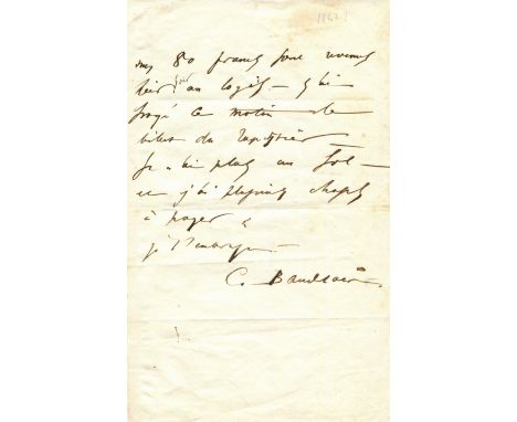 BAUDELAIRE CHARLES: (1821-1868) French Poet, a pioneering translator of Edgar Allan Poe. A very fine A.L.S., `C. Baudelaire´,