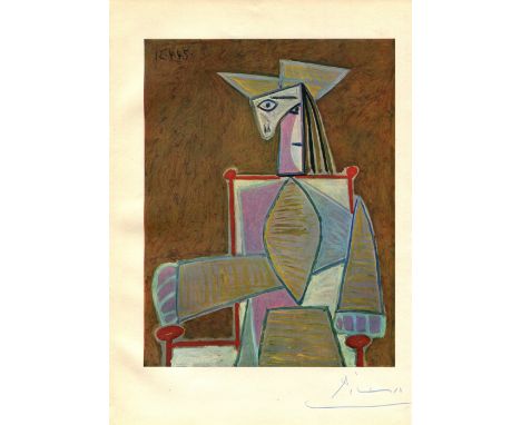 PICASSO PABLO: (1881-1973) Spanish painter, a co-founder of the Cubist movement. Signed colour 7.5 x 10.5 paper stock reprodu