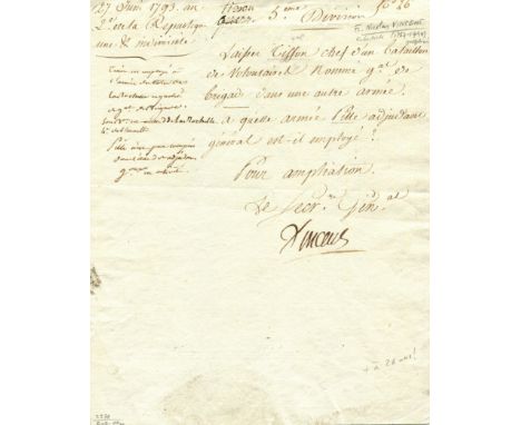 VINCENT FRANCOIS-NICOLAS: (1766/67-1794) French radical, Secretary General of the War Ministry in the First French Republic, 