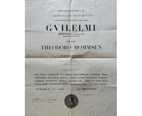 MOMMSEN THEODOR: (1817-1903) German classical scholar and historian, Nobel Prize winner for Literature, 1902. D.S., Th. Momms