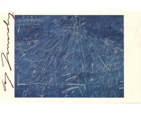 TWOMBLY CY: (1928-2011) American painter of large-scale and graffiti works. Signed postcard by the American Painter, the fron