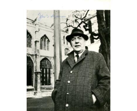 BETJEMAN JOHN: (1906-1984) English Poet Laureate 1972-84. Signed 6 x 8 photograph of Betjeman standing outdoors in a three-qu