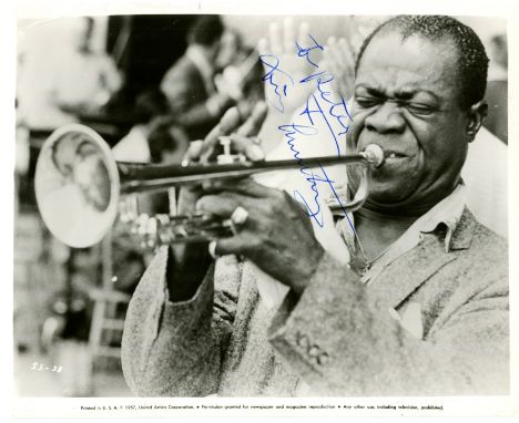 ARMSTRONG LOUIS: (1901-1971) American jazz trumpeter and vocalist. A good vintage signed and inscribed 10 x 8 photograph of A