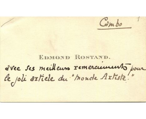 ROSTAND EDMOND: (1868-1918) French poet and dramatist, remembered for his play Cyrano de Bergerac (1897). The personal printe